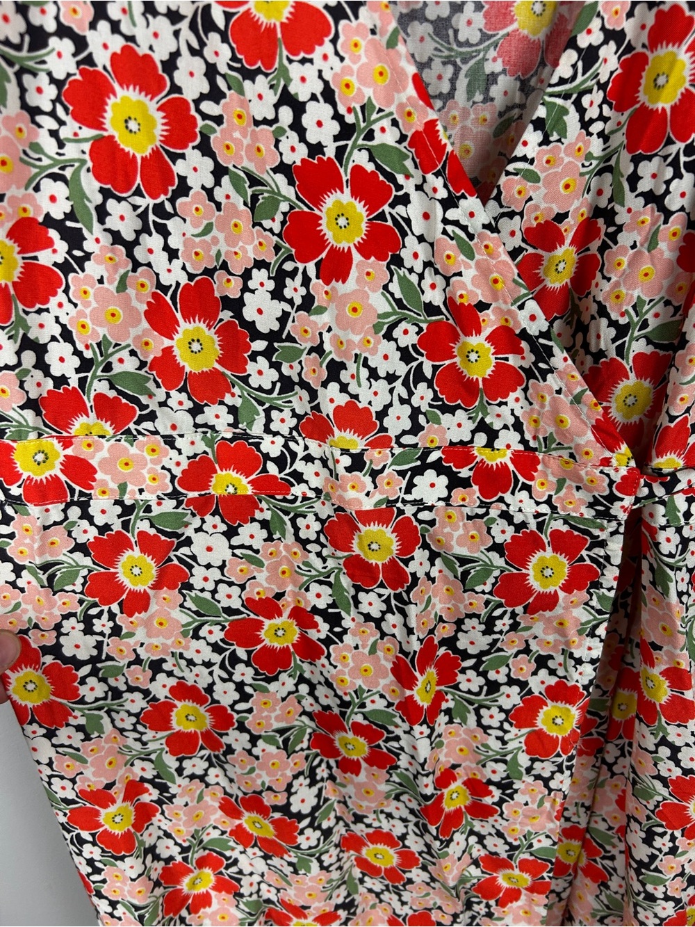 J CREW Floral Wrap Midi Dress Medium Red Yellow Cottagecore Cotton Preppy Travel - Picture 5 of 6